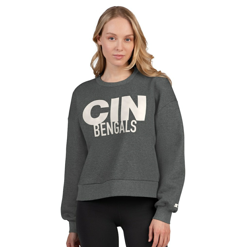 Cincinnati Bengals Starter Women's Show Up Cropped Fleece Pullover Sweatshirt - Heather Gray - NFL