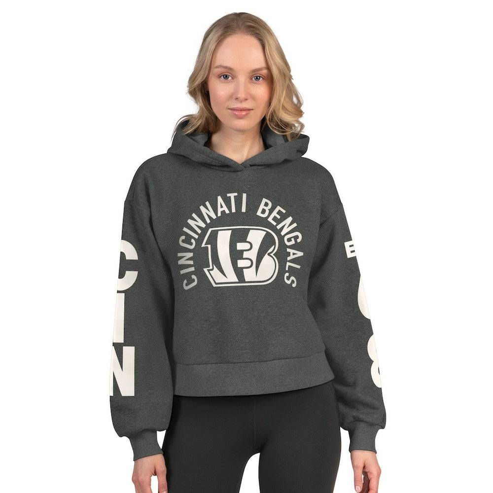 Cincinnati Bengals Starter Women's Star Player Cropped Fleece Pullover Hoodie - Heather Charcoal - NFL