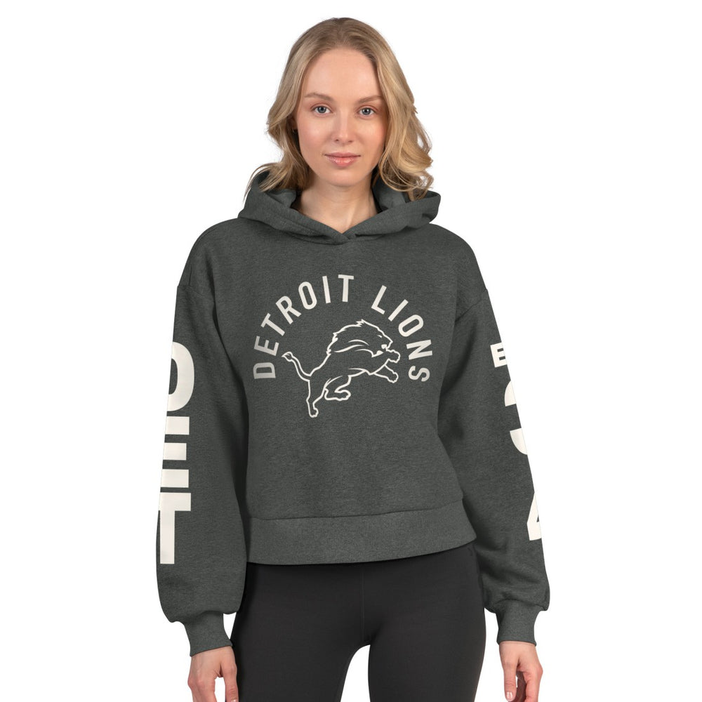 Detroit Lions Starter Women's Star Player Cropped Fleece Pullover Hoodie - Heather Charcoal - NFL