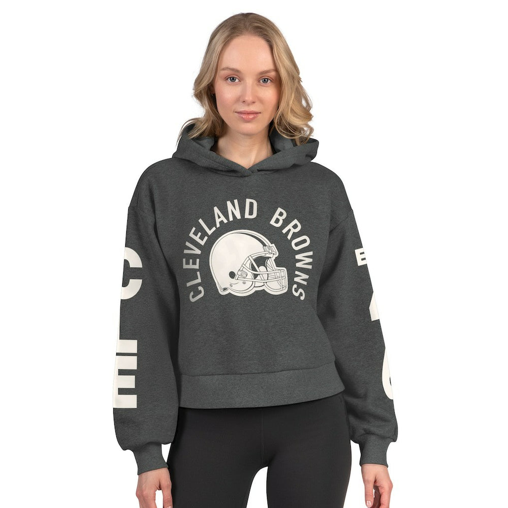 Cleveland Browns Starter Women's Star Player Cropped Fleece Pullover Hoodie - Heather Charcoal - NFL