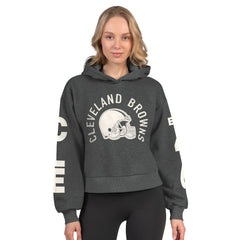 Cleveland Browns Starter Women's Star Player Cropped Fleece Pullover Hoodie - Heather Charcoal - NFL