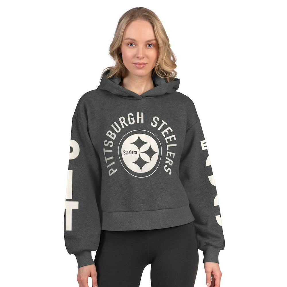Pittsburgh Steelers Starter Women's Star Player Cropped Fleece Pullover Hoodie - Heather Charcoal - NFL