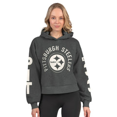 Pittsburgh Steelers Starter Women's Star Player Cropped Fleece Pullover Hoodie - Heather Charcoal - NFL