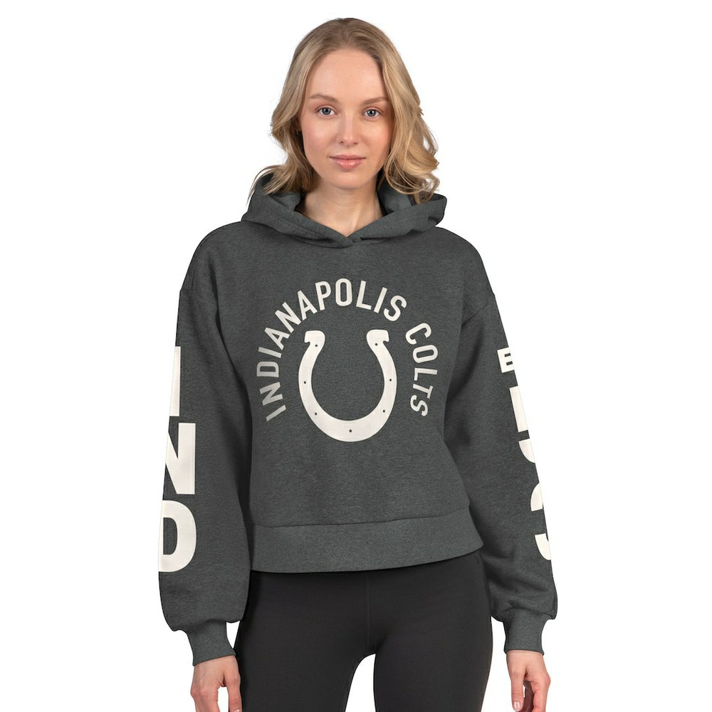 Indianapolis Colts Starter Women's Star Player Cropped Fleece Pullover Hoodie - Heather Charcoal - NFL