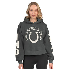 Indianapolis Colts Starter Women's Star Player Cropped Fleece Pullover Hoodie - Heather Charcoal - NFL