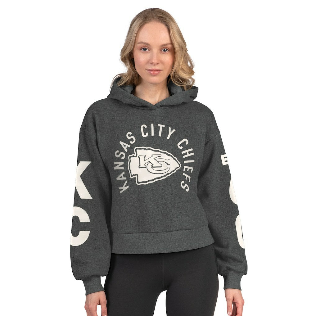 Kansas City Chiefs Starter Women's Star Player Cropped Fleece Pullover Hoodie - Heather Charcoal - NFL
