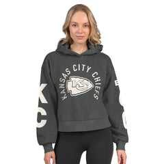Kansas City Chiefs Starter Women's Star Player Cropped Fleece Pullover Hoodie - Heather Charcoal - NFL