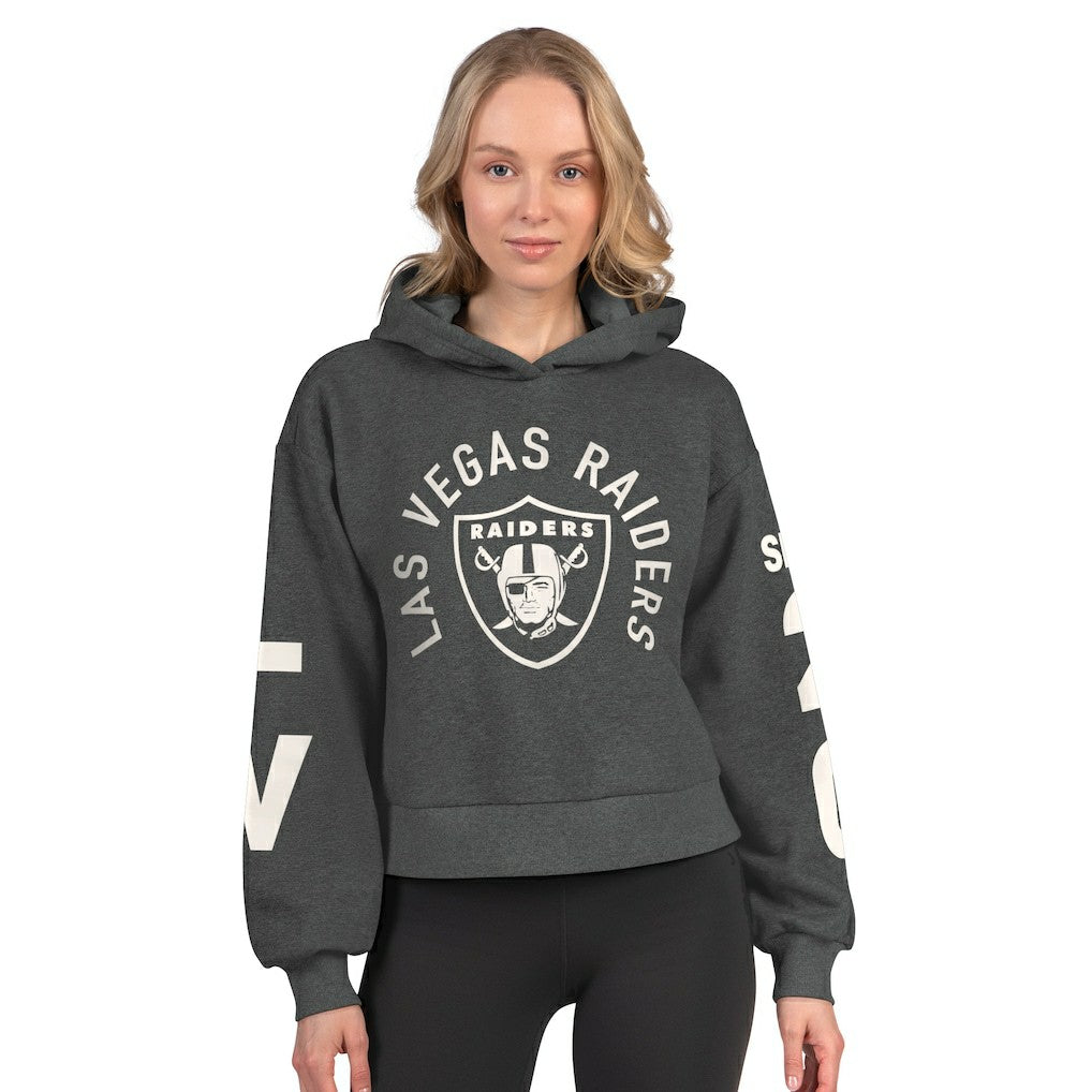 Las Vegas Raiders Starter Women's Star Player Cropped Fleece Pullover Hoodie - Heather Charcoal - NFL