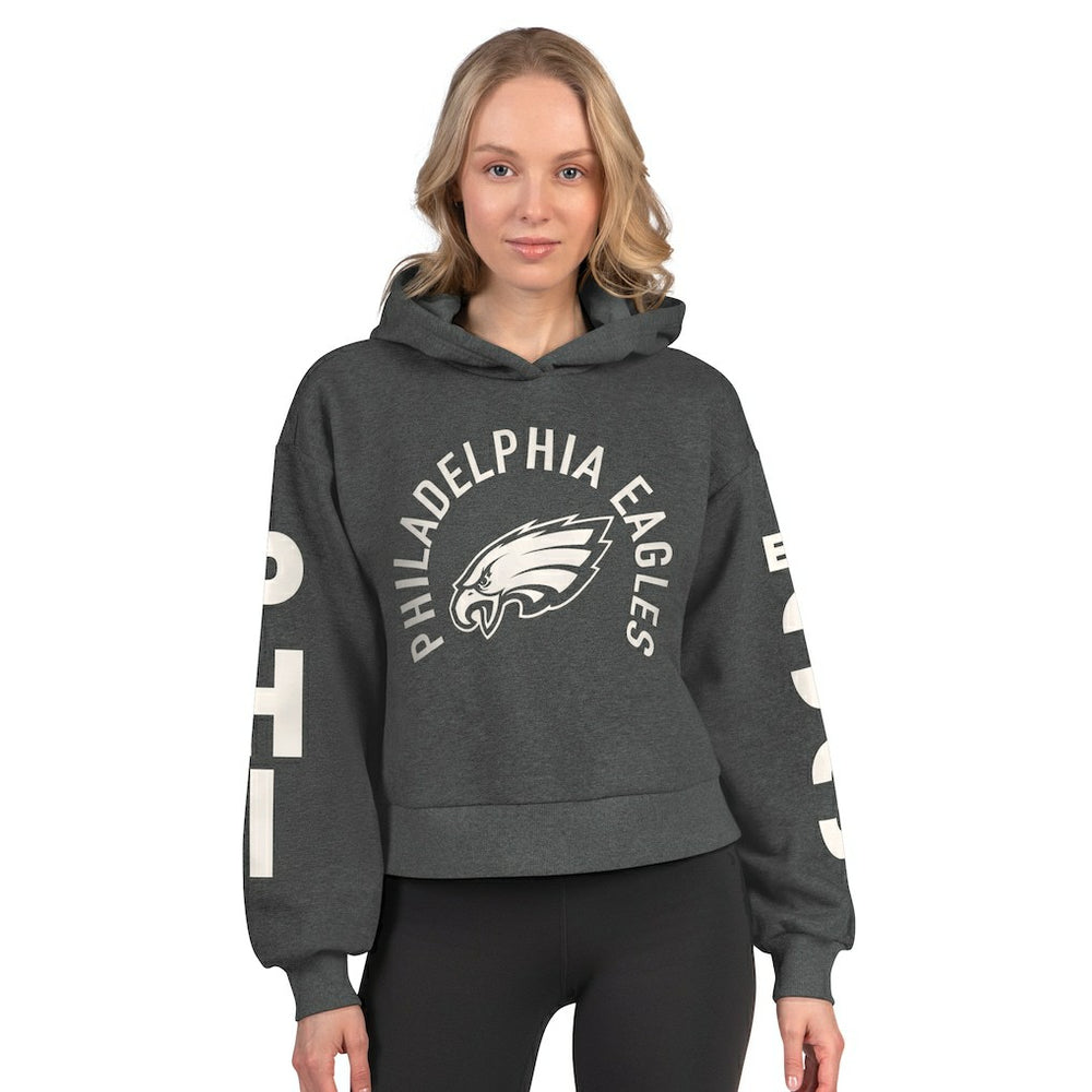 Philadelphia Eagles Starter Women's Star Player Cropped Fleece Pullover Hoodie - Heather Charcoal - NFL