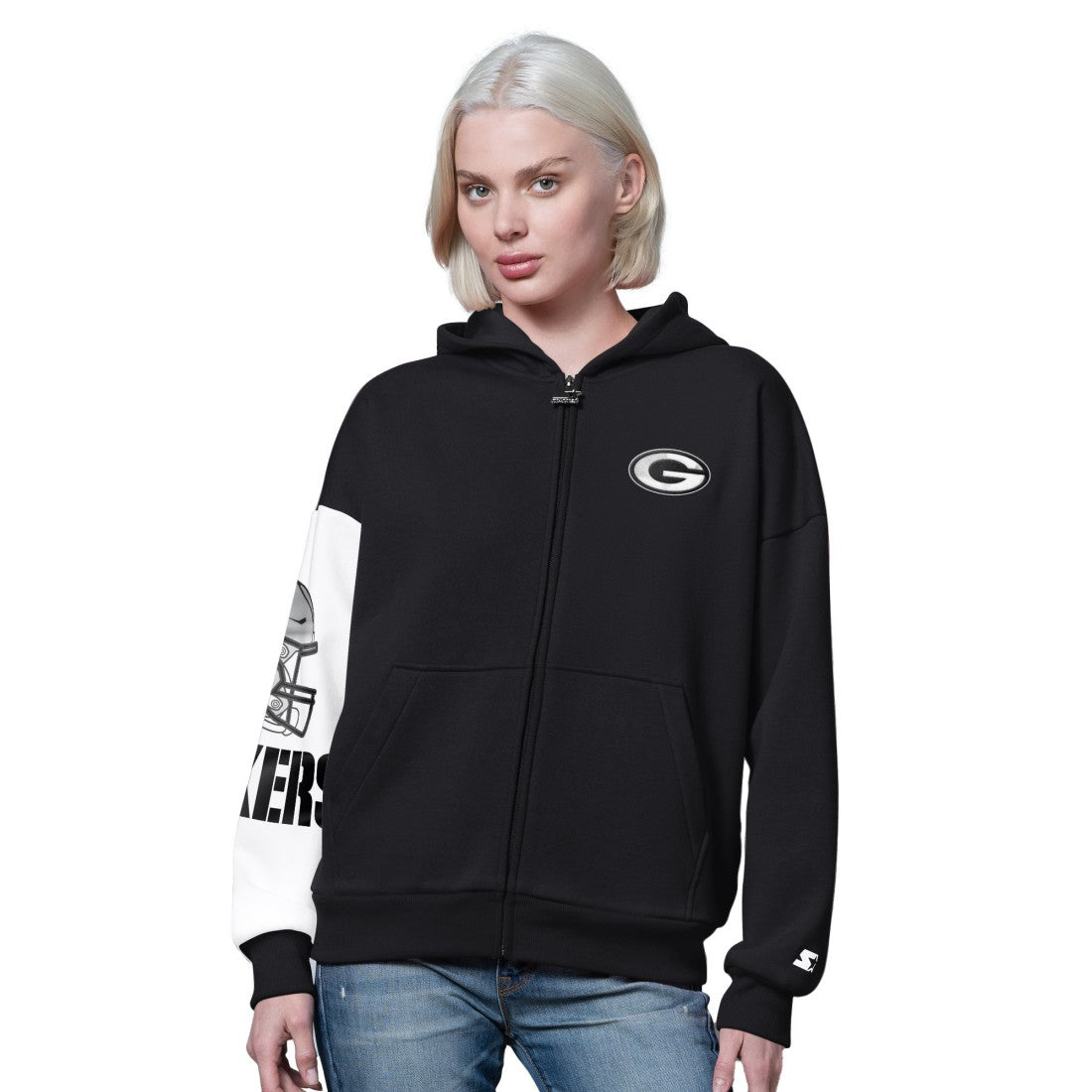 Green Bay Packers Starter Women's 4th Down Full-Zip Hoodie - Black - NFL