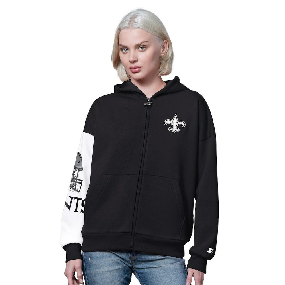 New Orleans Saints Starter Women's 4th Down Full-Zip Hoodie - Black - NFL