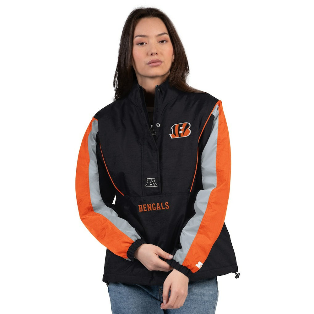 Cincinnati Bengals Starter Women's Thursday Night Gridiron Half-Zip Jacket - Black/Orange - NFL