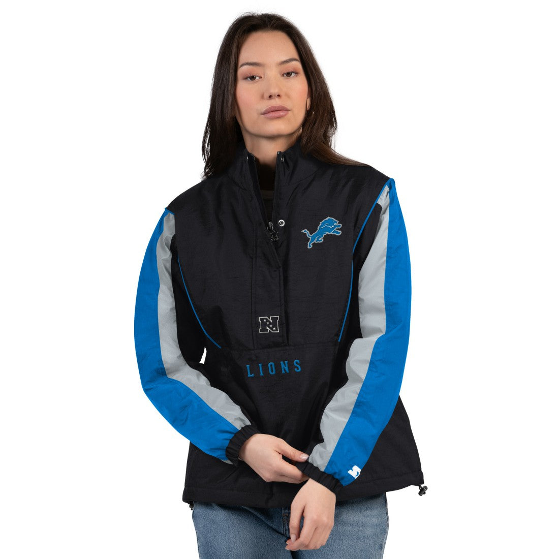 Detroit Lions Starter Women's Thursday Night Gridiron Half-Zip Jacket - Black/Blue - NFL