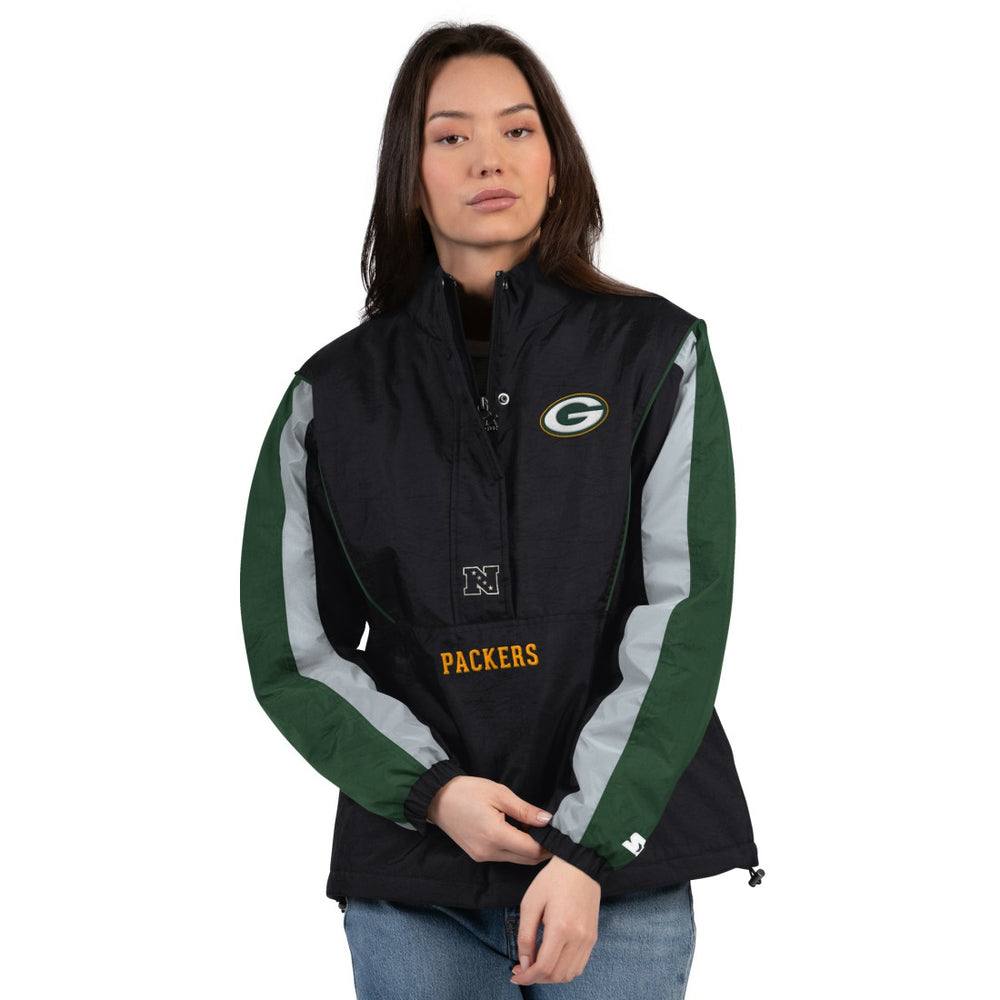 Green Bay Packers Starter Women's Thursday Night Gridiron Half-Zip Jacket - Black/Green - NFL