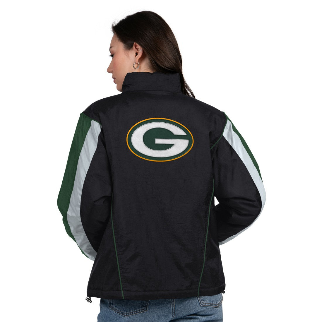 Green Bay Packers Starter Women's Thursday Night Gridiron Half-Zip Jacket - Black/Green - NFL