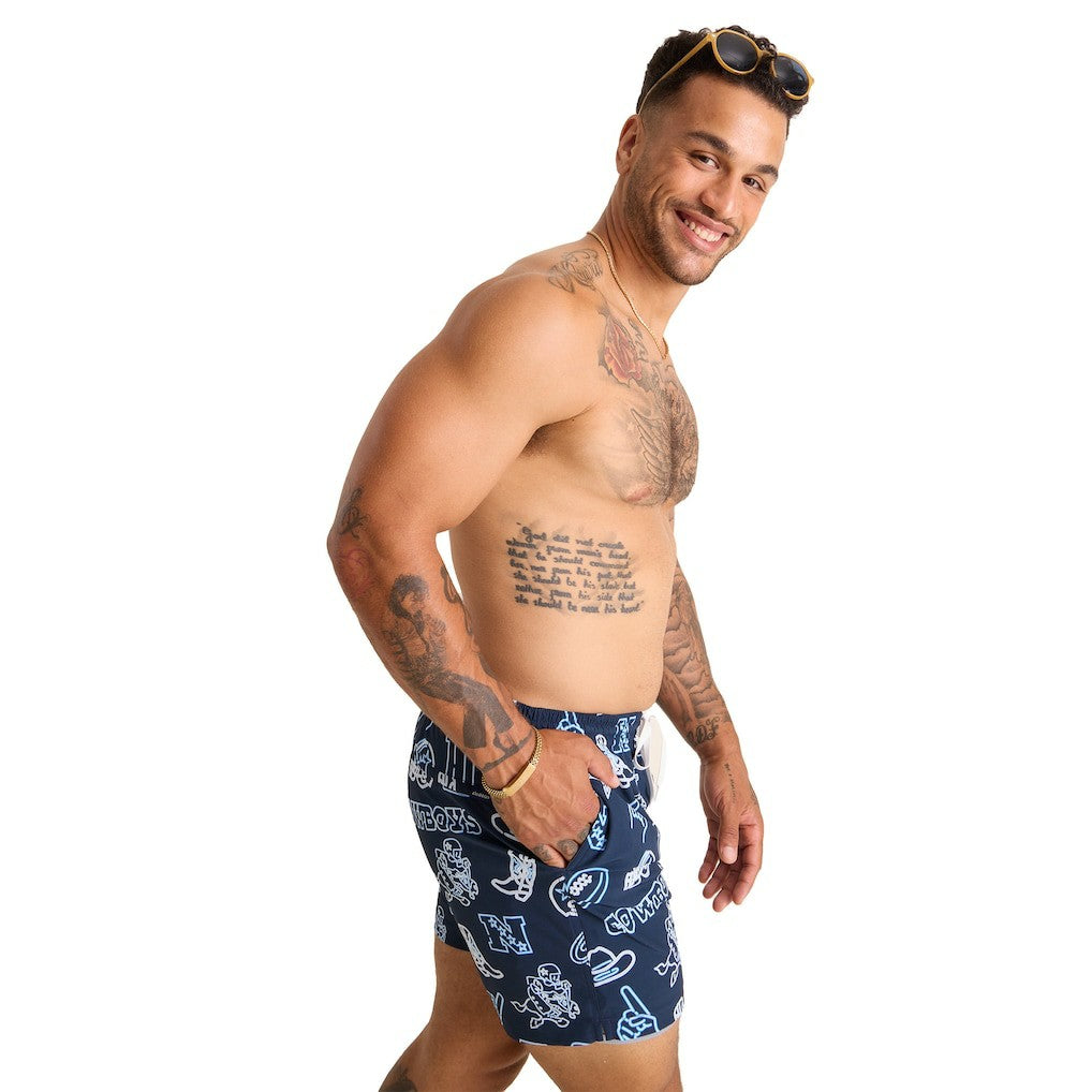 Dallas Cowboys Chubbies The Neon 5.5" Classic Lined Swim Trunks - Navy - NFL