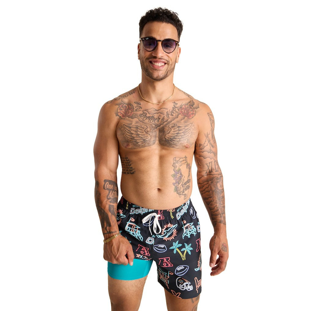 Miami Dolphins Chubbies The Neon 5.5" Classic Lined Swim Trunks - Black - NFL