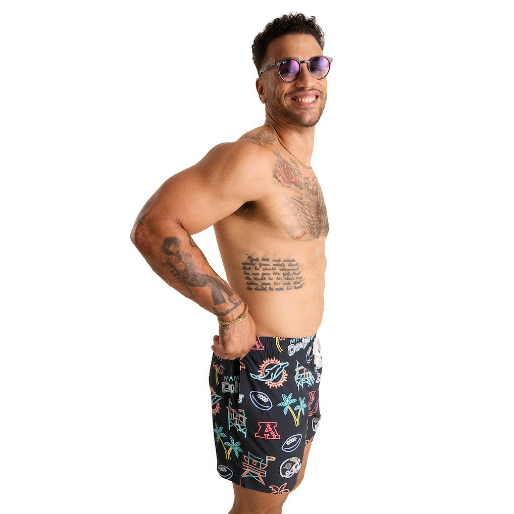 Miami Dolphins Chubbies The Neon 5.5" Classic Lined Swim Trunks - Black - NFL