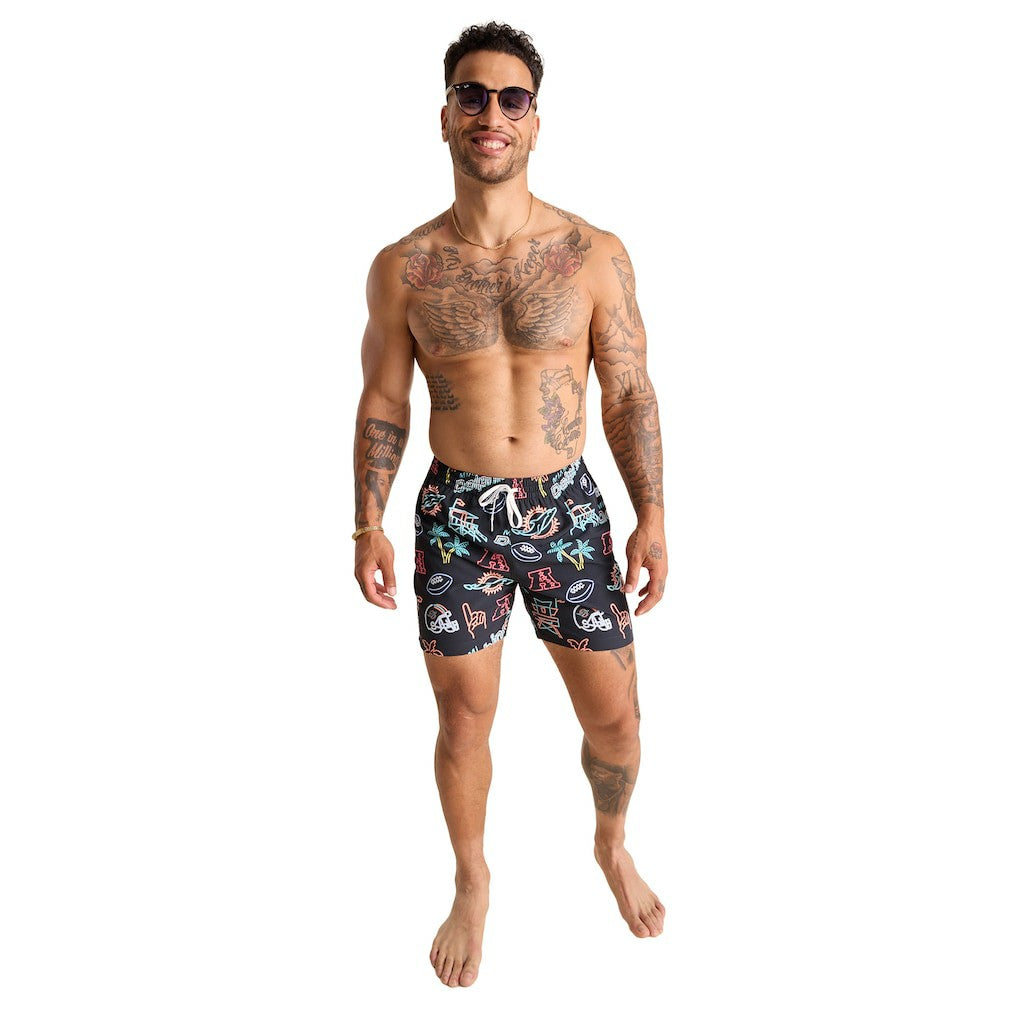 Miami Dolphins Chubbies The Neon 5.5" Classic Lined Swim Trunks - Black - NFL