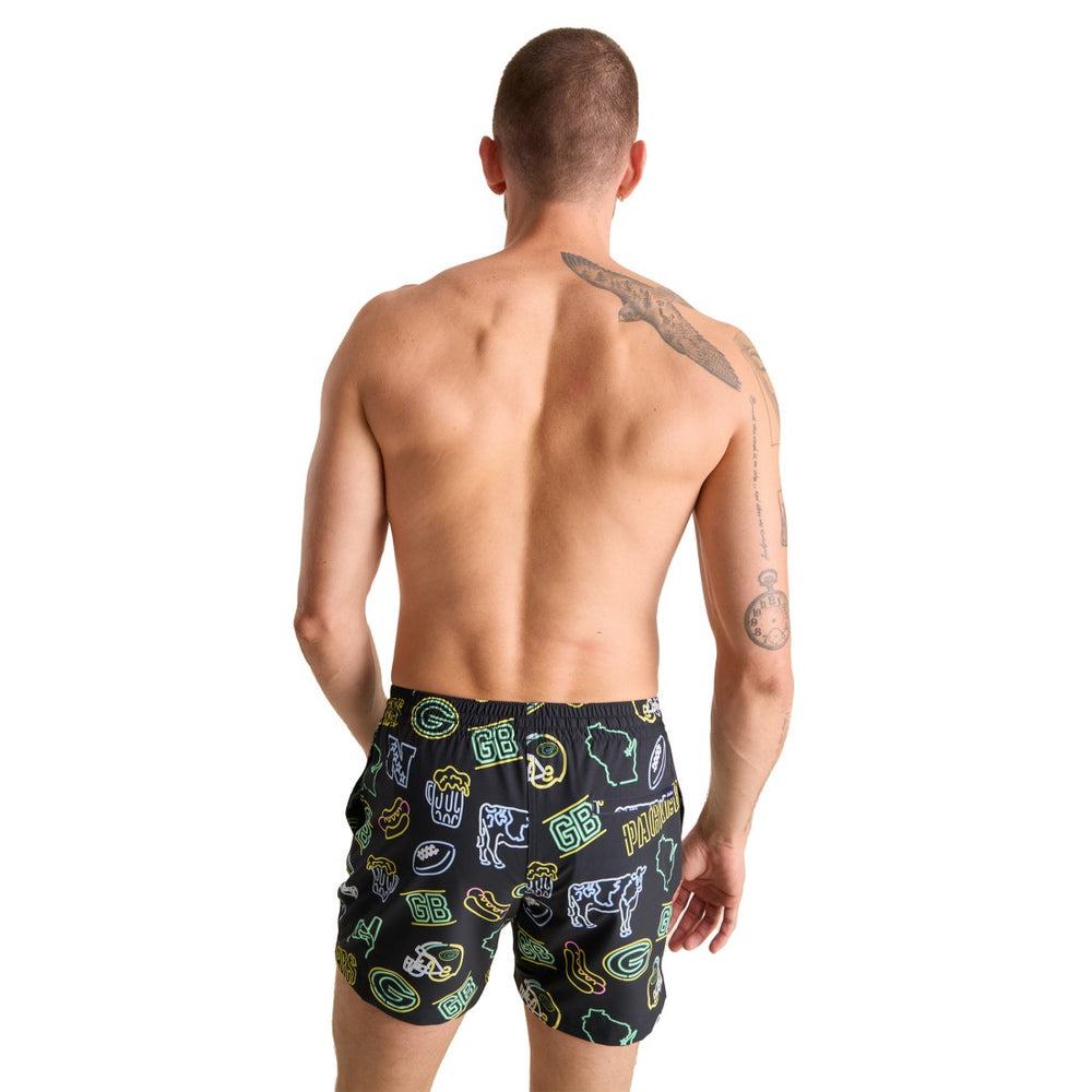 Green Bay Packers Chubbies The Neon 5.5" Classic Lined Swim Trunks - Black - NFL
