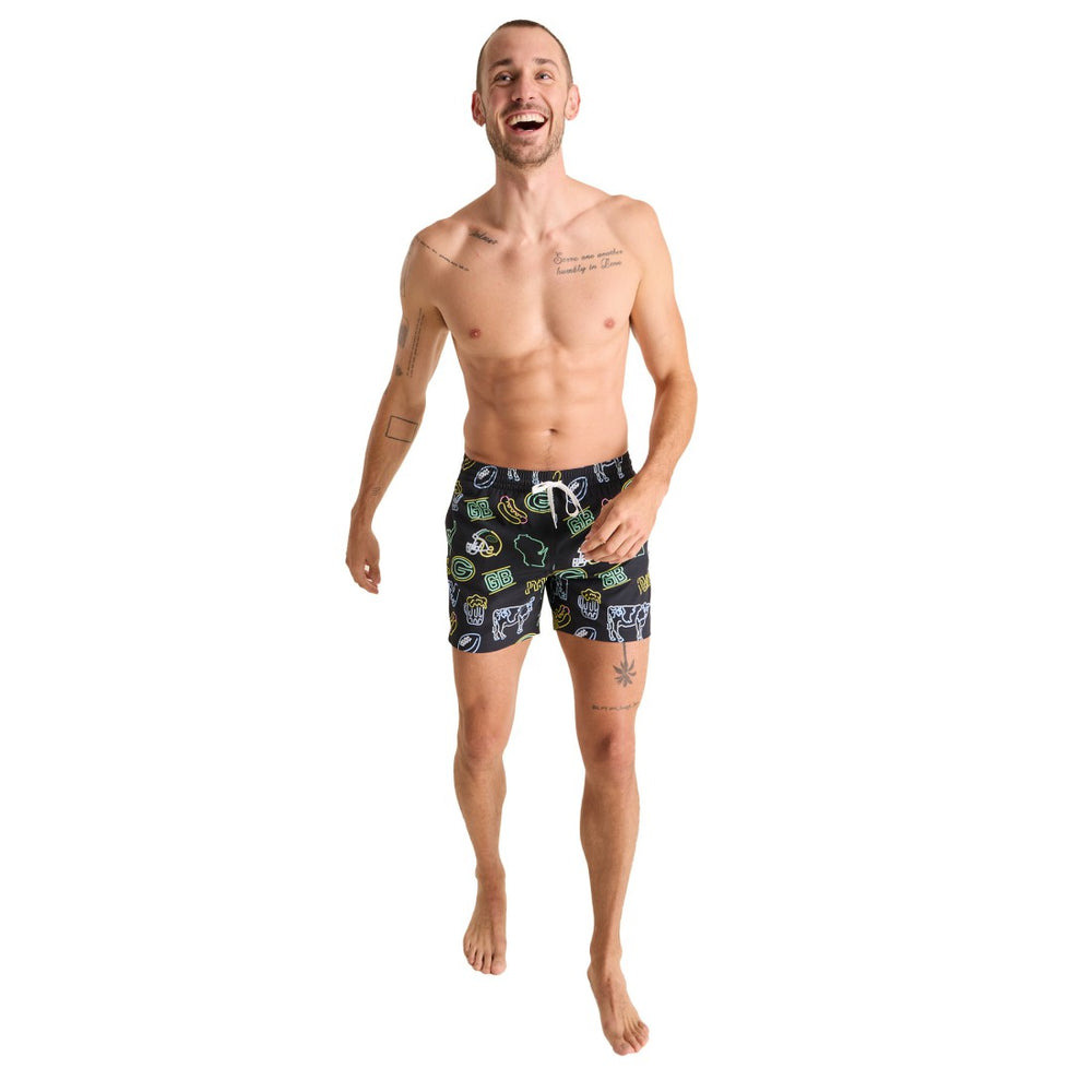 Green Bay Packers Chubbies The Neon 5.5" Classic Lined Swim Trunks - Black - NFL