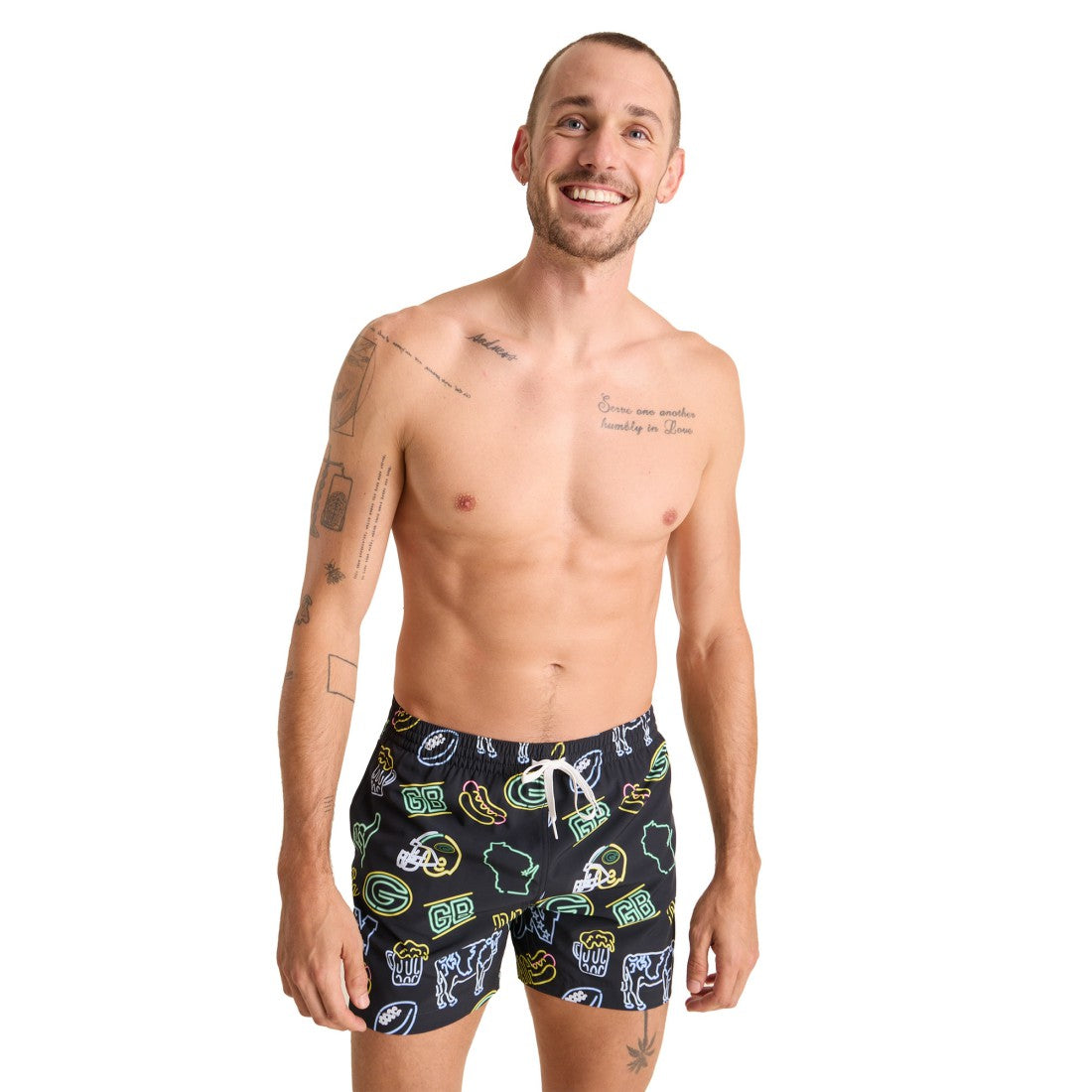 Green Bay Packers Chubbies The Neon 5.5" Classic Lined Swim Trunks - Black - NFL