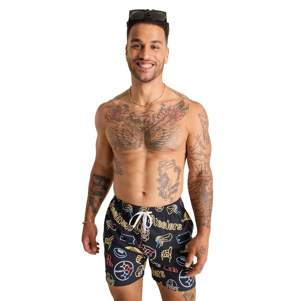 Pittsburgh Steelers Chubbies The Neon 5.5" Classic Lined Swim Trunks - Black - NFL