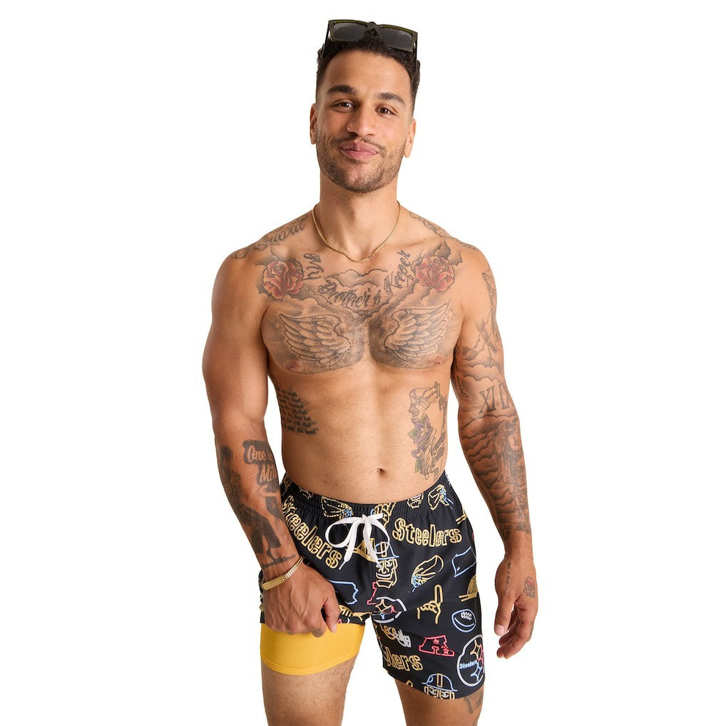 Pittsburgh Steelers Chubbies The Neon 5.5" Classic Lined Swim Trunks - Black - NFL