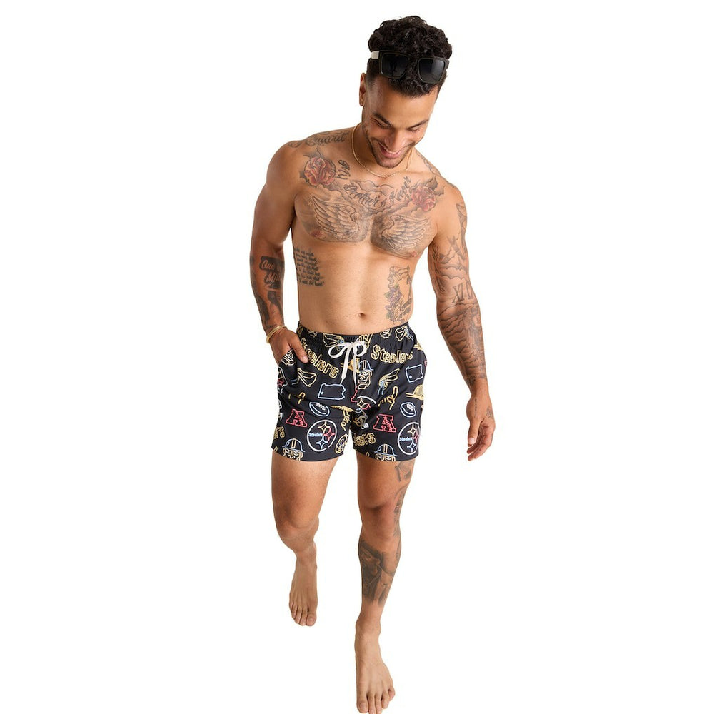 Pittsburgh Steelers Chubbies The Neon 5.5" Classic Lined Swim Trunks - Black - NFL