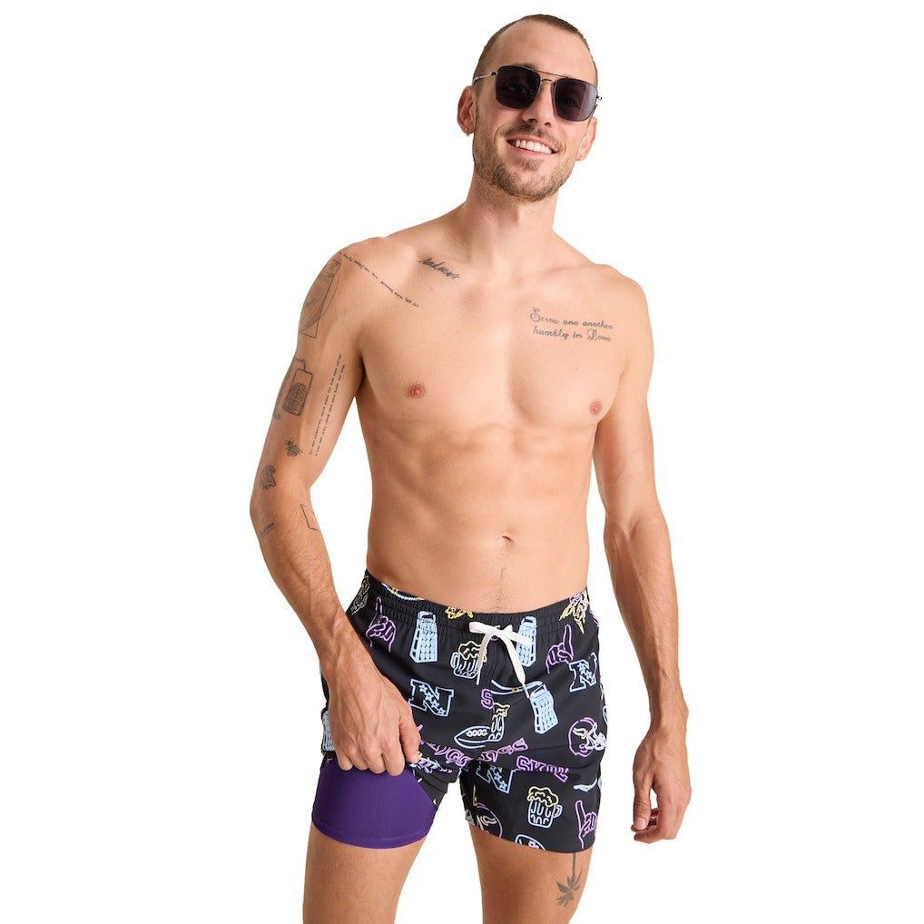 Minnesota Vikings Chubbies The Neon 5.5" Classic Lined Swim Trunks - Black - NFL