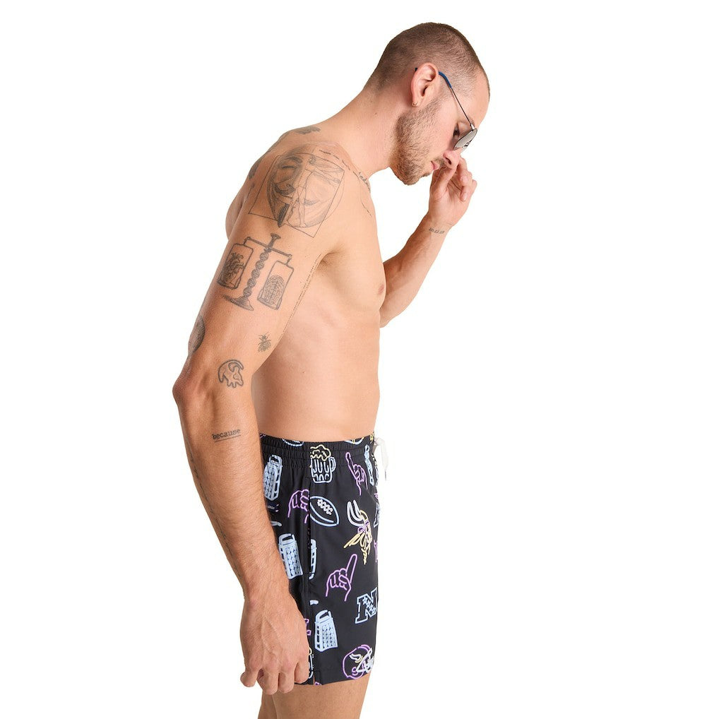 Minnesota Vikings Chubbies The Neon 5.5" Classic Lined Swim Trunks - Black - NFL