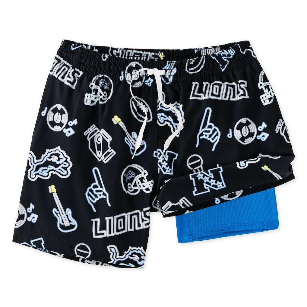 Detroit Lions Chubbies The Neon 5.5" Classic Lined Swim Trunks - Black - NFL