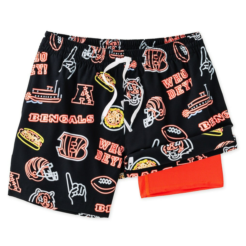 Cincinnati Bengals Chubbies The Neon 5.5" Classic Lined Swim Trunks - Black - NFL