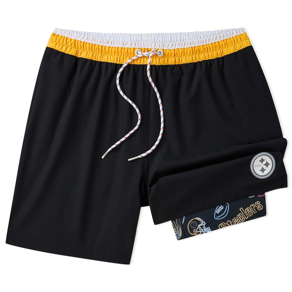 Pittsburgh Steelers Chubbies 5.5" Classic Lined Swim Trunks - Black - NFL