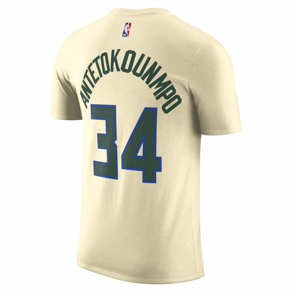 Nike Giannis Antetokounmpo Milwaukee Bucks Unisex 2025/26 City Edition Name & Number T-Shirt Cream