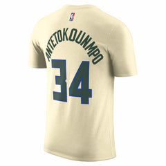 Nike Giannis Antetokounmpo Milwaukee Bucks Unisex 2025/26 City Edition Name & Number T-Shirt Cream
