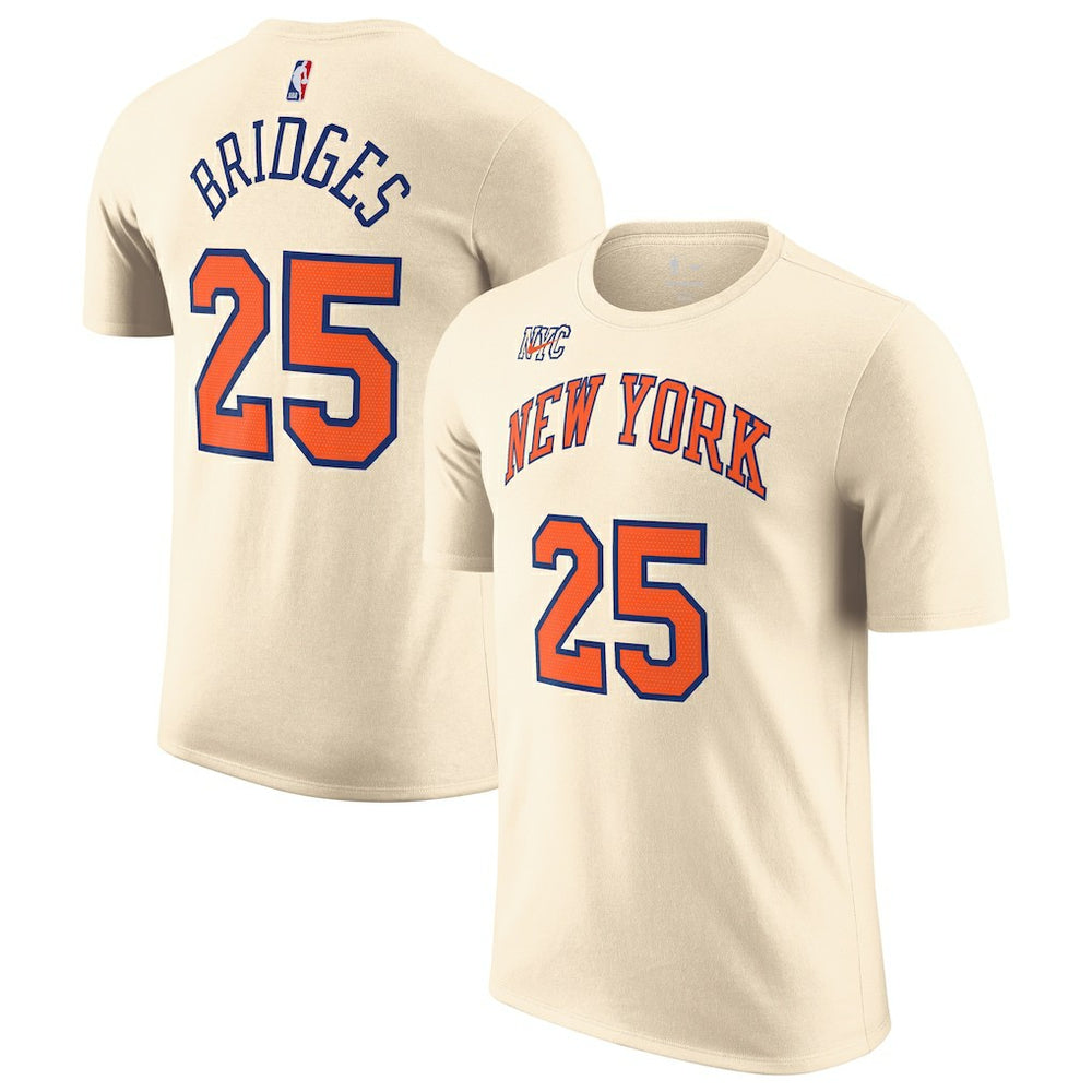Nike Mikal Bridges New York Knicks Unisex 2025/26 City Edition Name & Number T-Shirt Cream