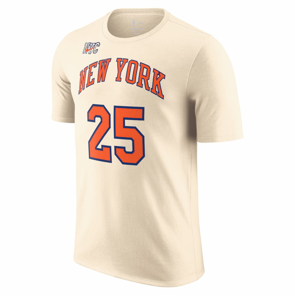 Nike Mikal Bridges New York Knicks Unisex 2025/26 City Edition Name & Number T-Shirt Cream