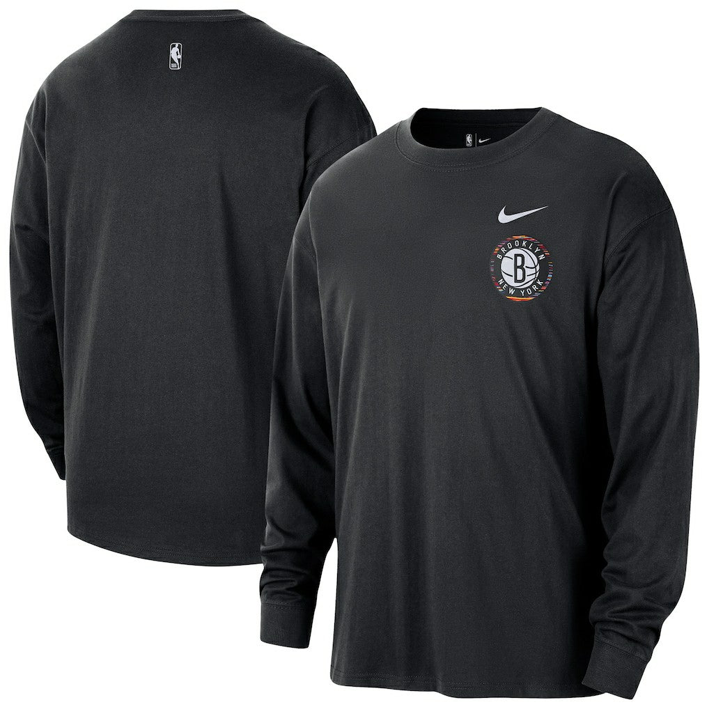 Nike Brooklyn Nets 2025/26 City Edition Remix Essential Logo Long Sleeve T-Shirt Black