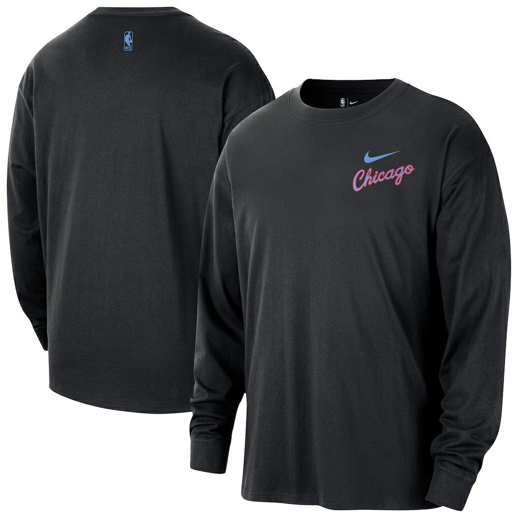 Nike Chicago Bulls 2025/26 City Edition Remix Essential Logo Long Sleeve T-Shirt Black
