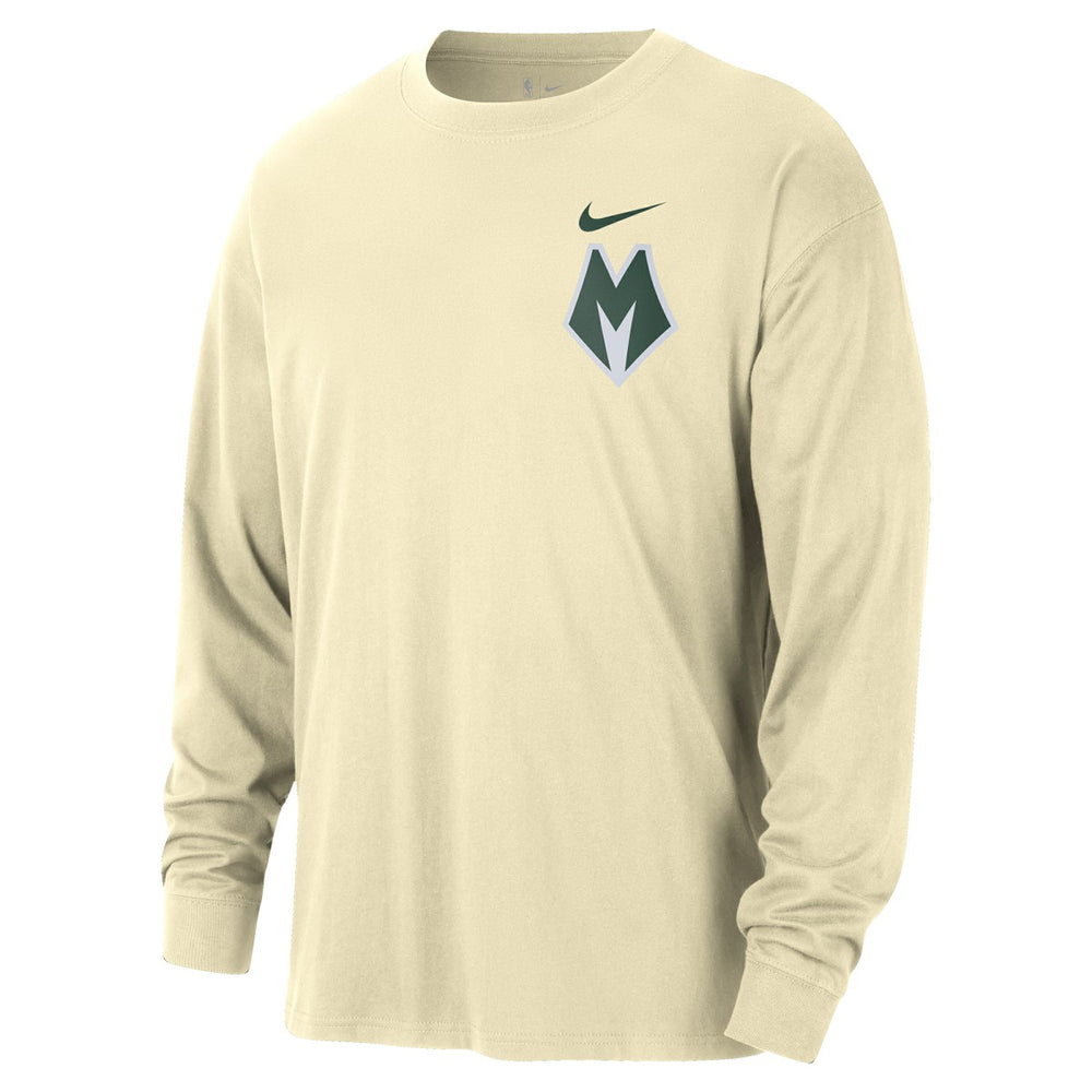 Nike Milwaukee Bucks 2025/26 City Edition Remix Essential Logo Long Sleeve T-Shirt Cream