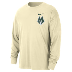Nike Milwaukee Bucks 2025/26 City Edition Remix Essential Logo Long Sleeve T-Shirt Cream
