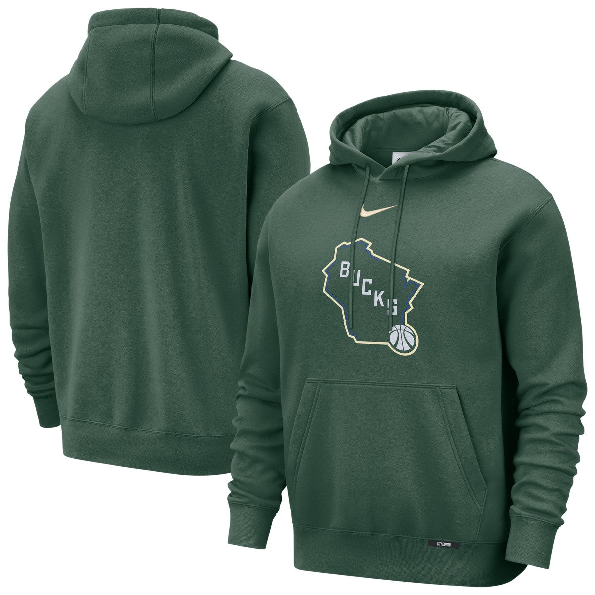 Nike Milwaukee Bucks 2025/26 City Edition Essential Logo Remix Hoodie Hunter Green