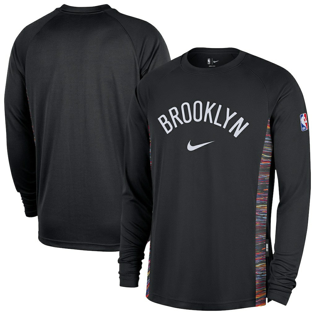 Nike Brooklyn Nets 2025/26 City Edition Authentic Pregame Dri-FIT Long Sleeve Shooting T-Shirt Black