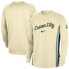 Nike Milwaukee Bucks 2025/26 City Edition Authentic Pregame Dri-FIT Long Sleeve Shooting T-Shirt Cream