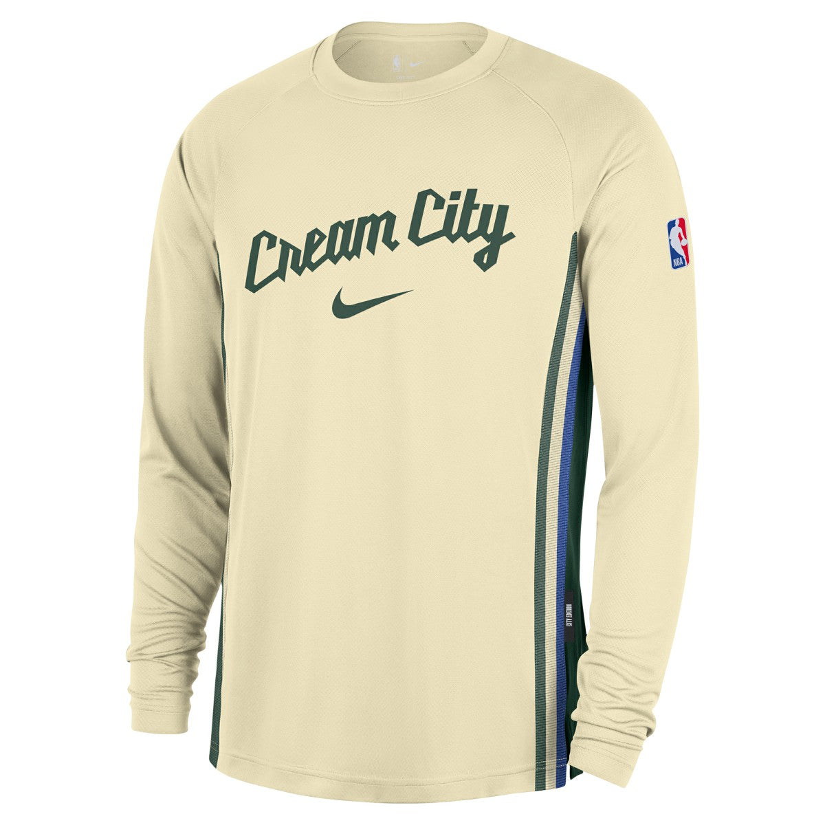 Nike Milwaukee Bucks 2025/26 City Edition Authentic Pregame Dri-FIT Long Sleeve Shooting T-Shirt Cream