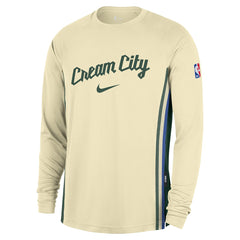 Nike Milwaukee Bucks 2025/26 City Edition Authentic Pregame Dri-FIT Long Sleeve Shooting T-Shirt Cream