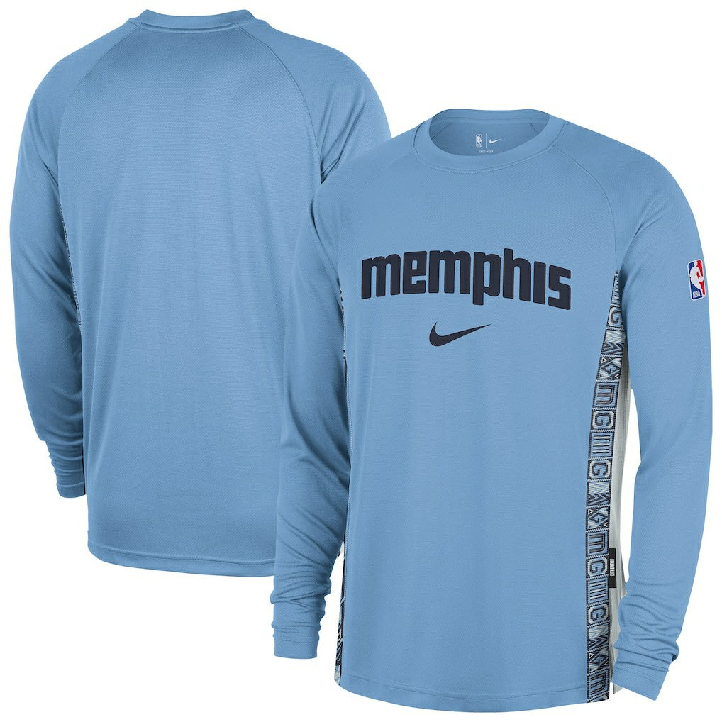 Nike Memphis Grizzlies 2025/26 City Edition Authentic Pregame Dri-FIT Long Sleeve Shooting T-Shirt Light Blue