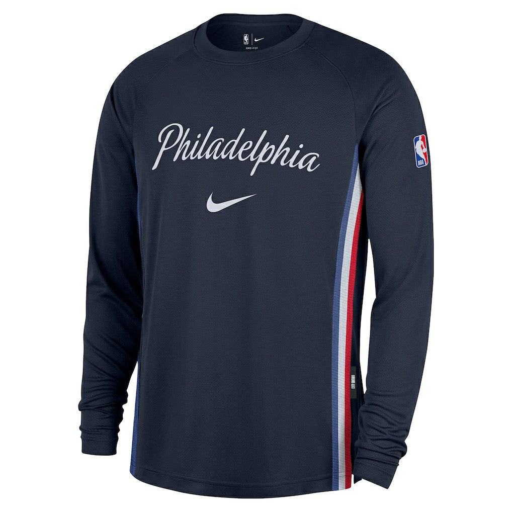 Nike Philadelphia 76ers 2025/26 City Edition Authentic Pregame Dri-FIT Long Sleeve Shooting T-Shirt Navy