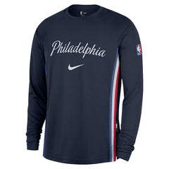 Nike Philadelphia 76ers 2025/26 City Edition Authentic Pregame Dri-FIT Long Sleeve Shooting T-Shirt Navy